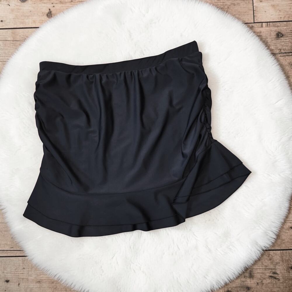 Flirty Black Ruched Sides Black Swim Skirt With Attached Bottoms Swimsuit 18